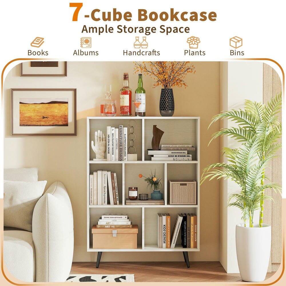 7-Cube Bookcase  
Ample Storage Space  
Books, Albums, Handcrafts, Plants, Bins  

2 BRNUNC TEI WODERN CLOTHING FURNITURE A2EC GN BLUEPRINTS SOMIJUS f - - i SOLE N ISM1 1 INTUITION Spersa  
2 ART t AK tol KID2 DESIGN MICHEBGE SHI  
P5x DH 130 BIFRLE adIC.