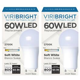 VIRIBRIGHT - 60-Watt EQ A19 GU24 LED Light Bulb, 2700K Warm White (2-Pack) - 2700