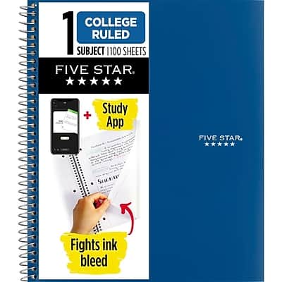 Five Star - Study App 1-Subject Notebooks, College Ruled, 100 Sheets - Blue