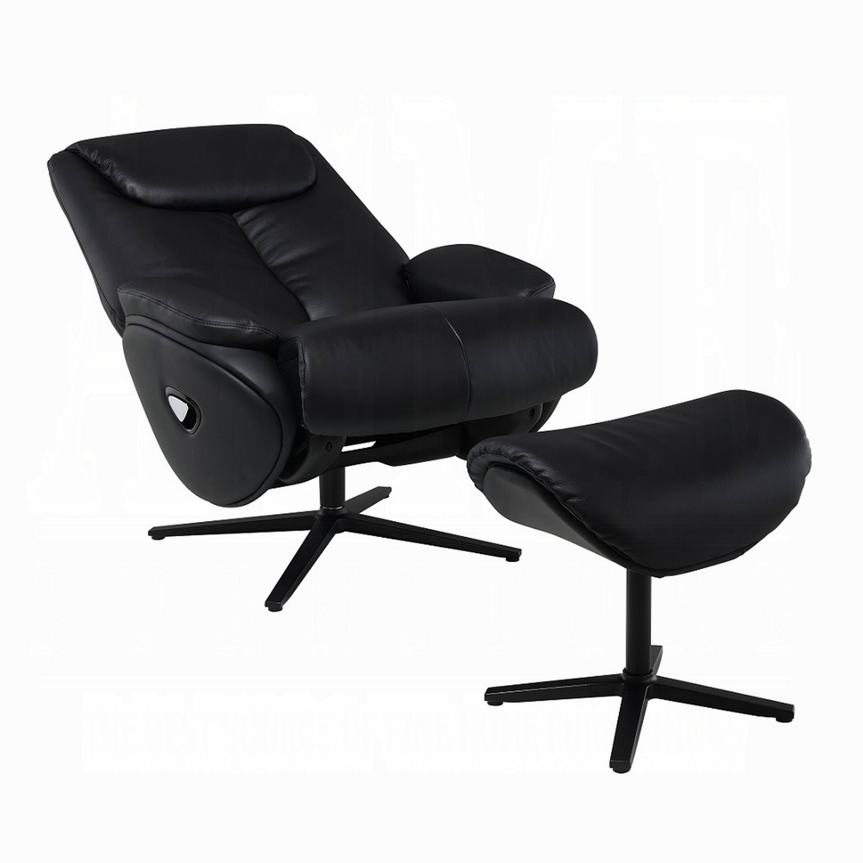 Alt View 3. Manhattan Lane - Nita Swivel Accent Chair with Ottoman, Plush Black Top Grain Leather - Black.