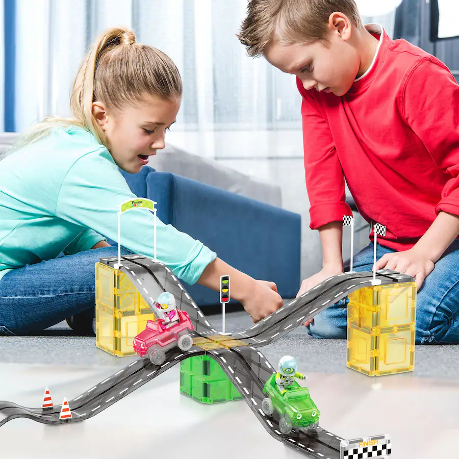 Slider Racing Car PicassoTiles 62 Piece Race Car Track Slider Racing Building Set - Best Buy