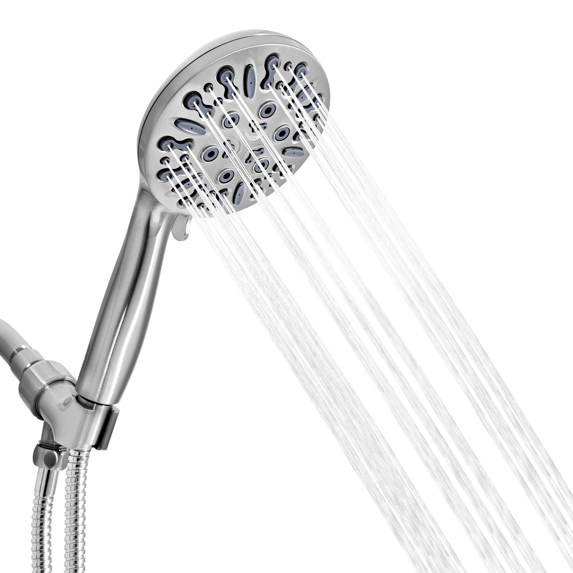Angle. Akicon - Akicon High Pressure Handheld Shower Head 9-Setting with 60" Stainless Steel Hose 2.5 gpm in Brushed Nickel - Brushed Nickel.