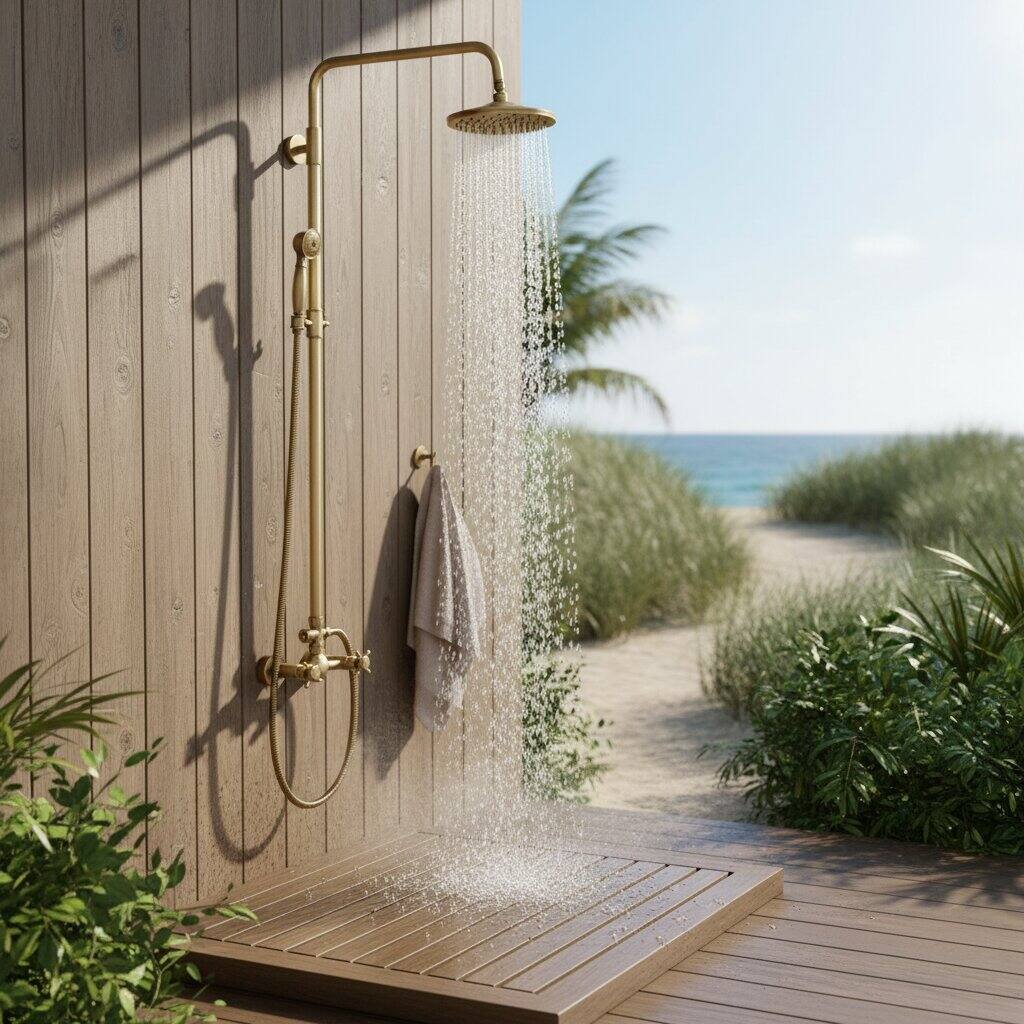 Alt View 3. Dazzed Corner - Antique Brass Shower System with 8 Inch Rainfall Shower Head - Antique Brass.