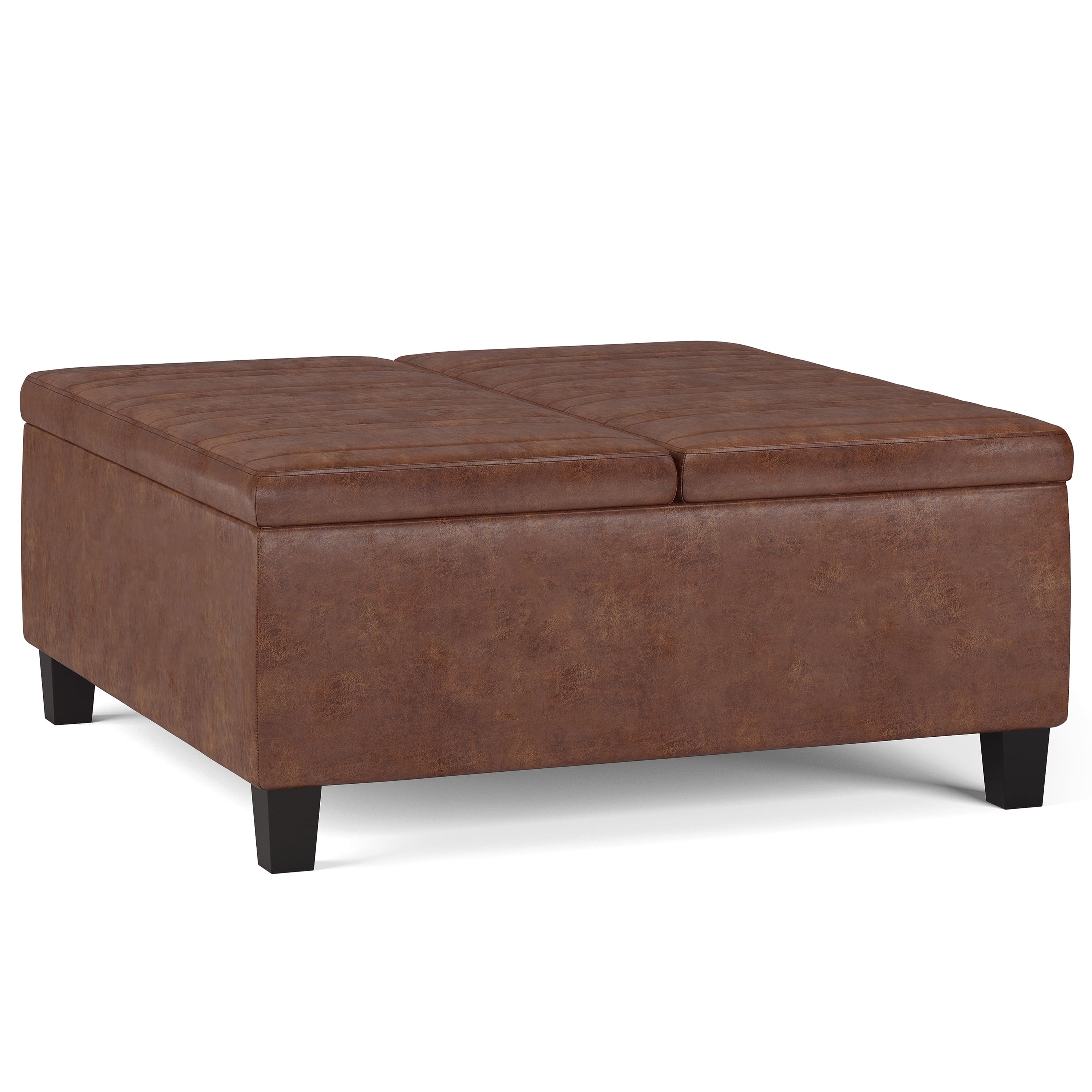 Simpli Home - Ellis Coffee Table Storage Ottoman - Distressed Saddle Brown - Front_Zoom