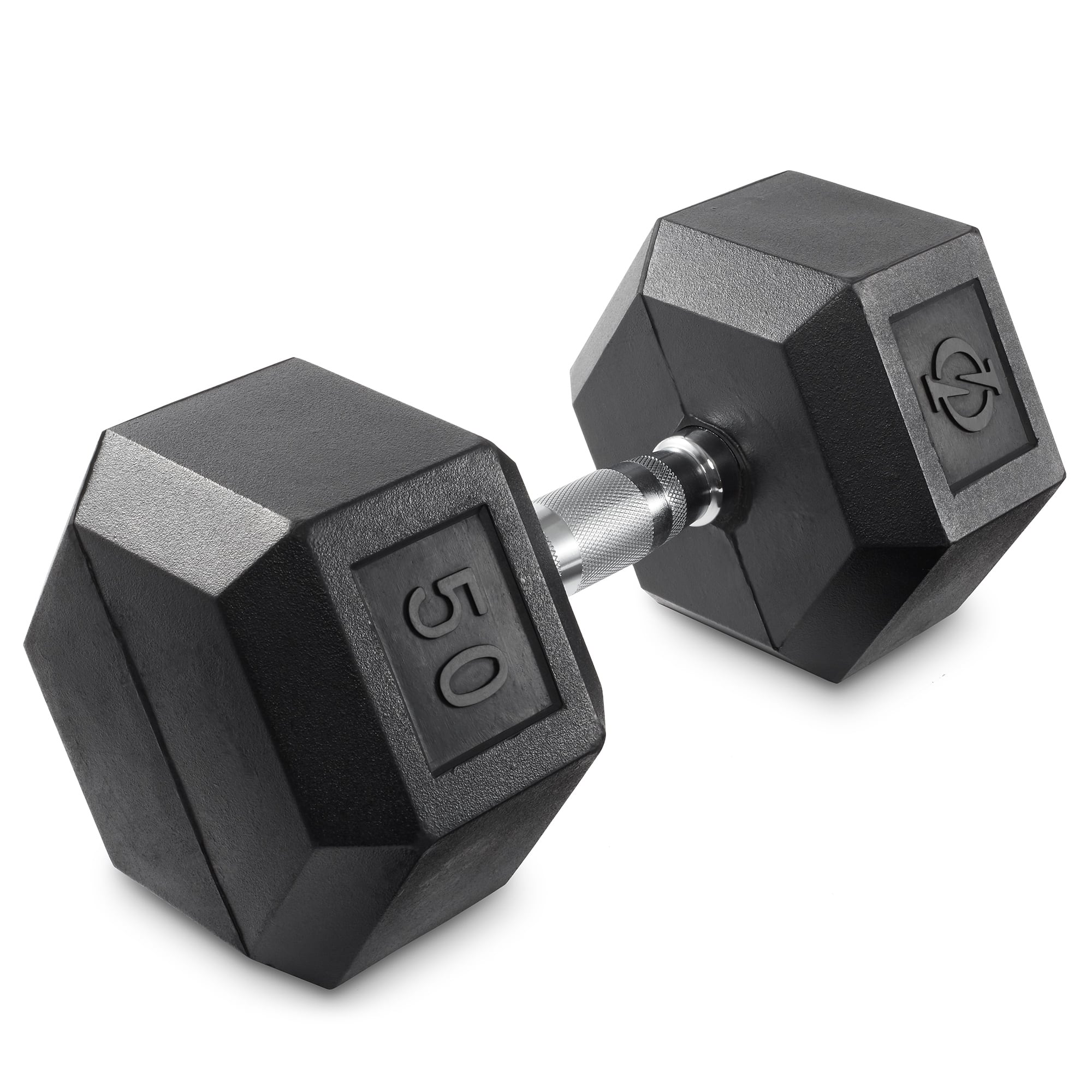 Philosophy Gym - Rubber Coated Hex Dumbbell - Cast Iron Hand Weights - 25-lbto 50 Pound - Black