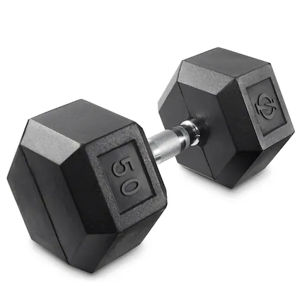 Front. Philosophy Gym - Rubber Coated Hex Dumbbell - Cast Iron Hand Weights - 25-lbto 50 Pound - Black.