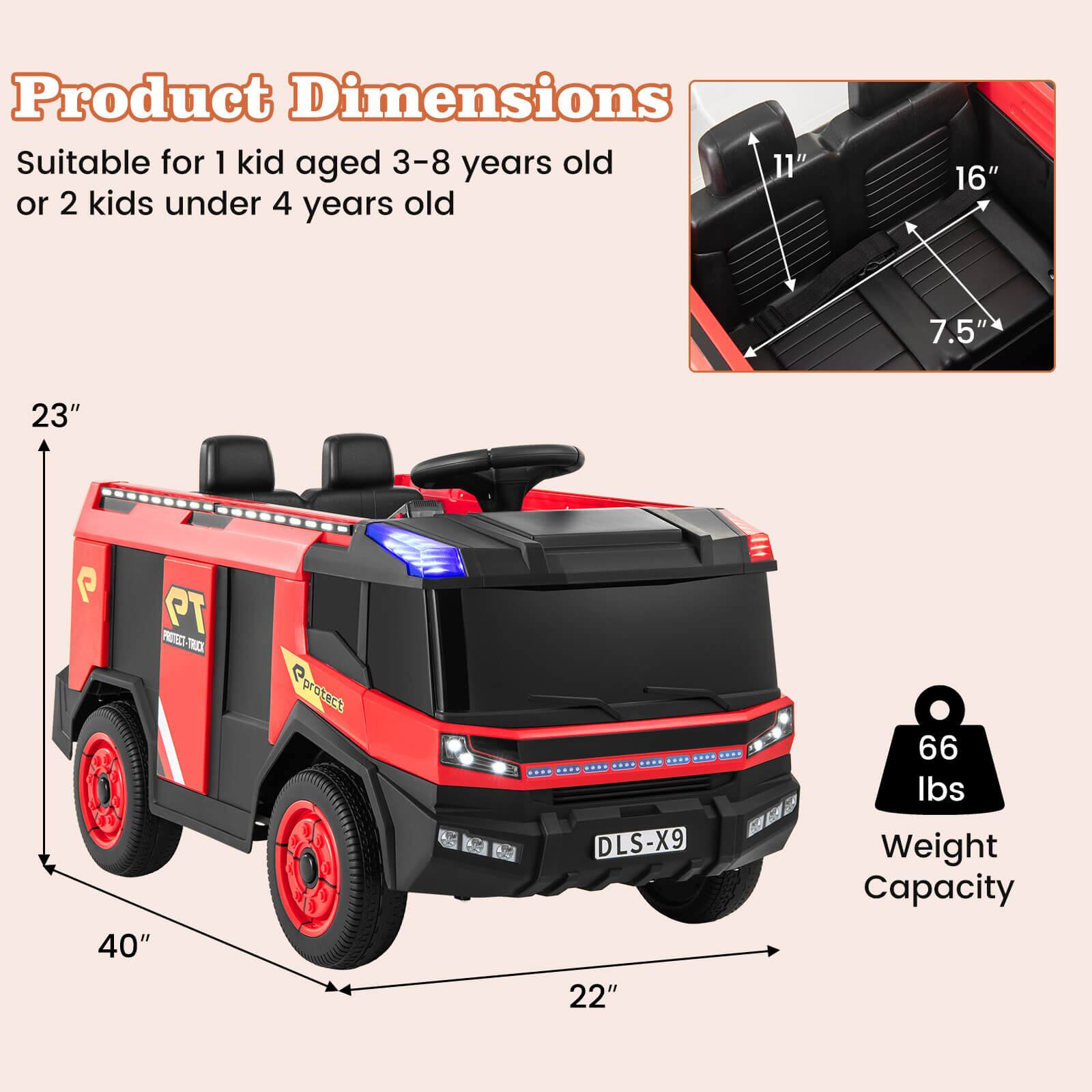 Product Dimensions

Suitable for 1 kid aged 3-8 years old or 2 kids under 4 years old

- 40" (width)
- 22" (length)
- 23" (height)
- 11" (seat width)
- 16" (seat length)
- 7.5" (seat height)

Weight Capacity: 66 lbs

DLS-X9
