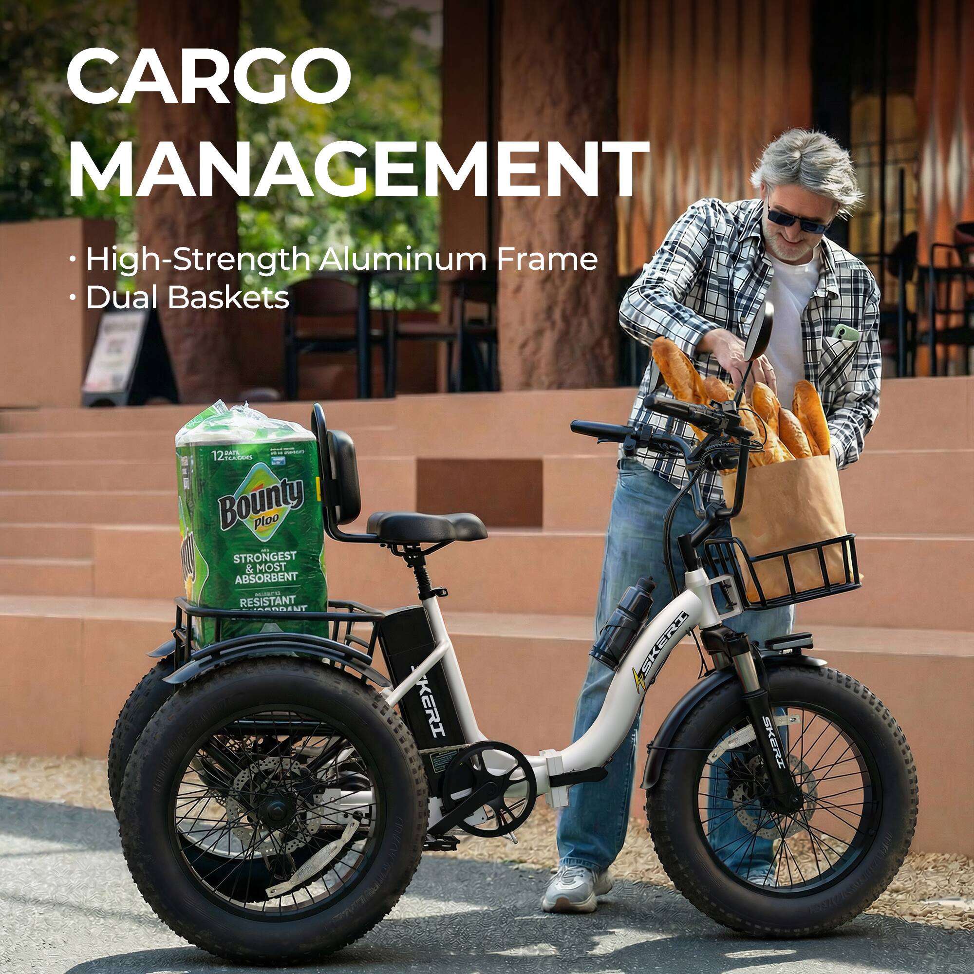 CARGO MANAGEMENT  
- High-Strength Aluminum Frame  
- Dual Baskets  

Bounty  
12 Rolls  
STRONGEST & MOST ABSORBENT  
RESISTANT