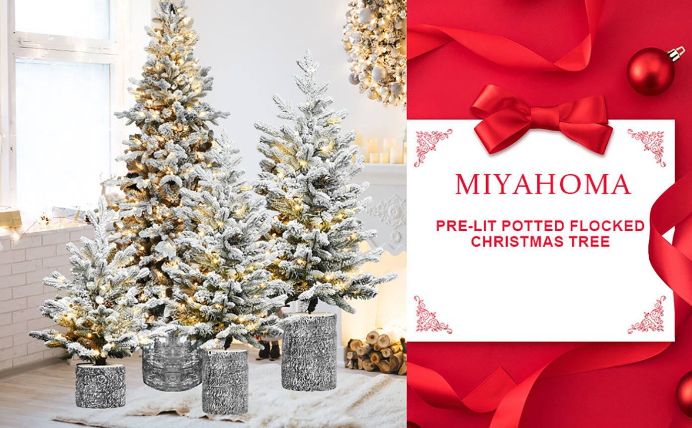 MIYAHOMA  
PRE-LIT POTTED FLOCKED CHRISTMAS TREE
