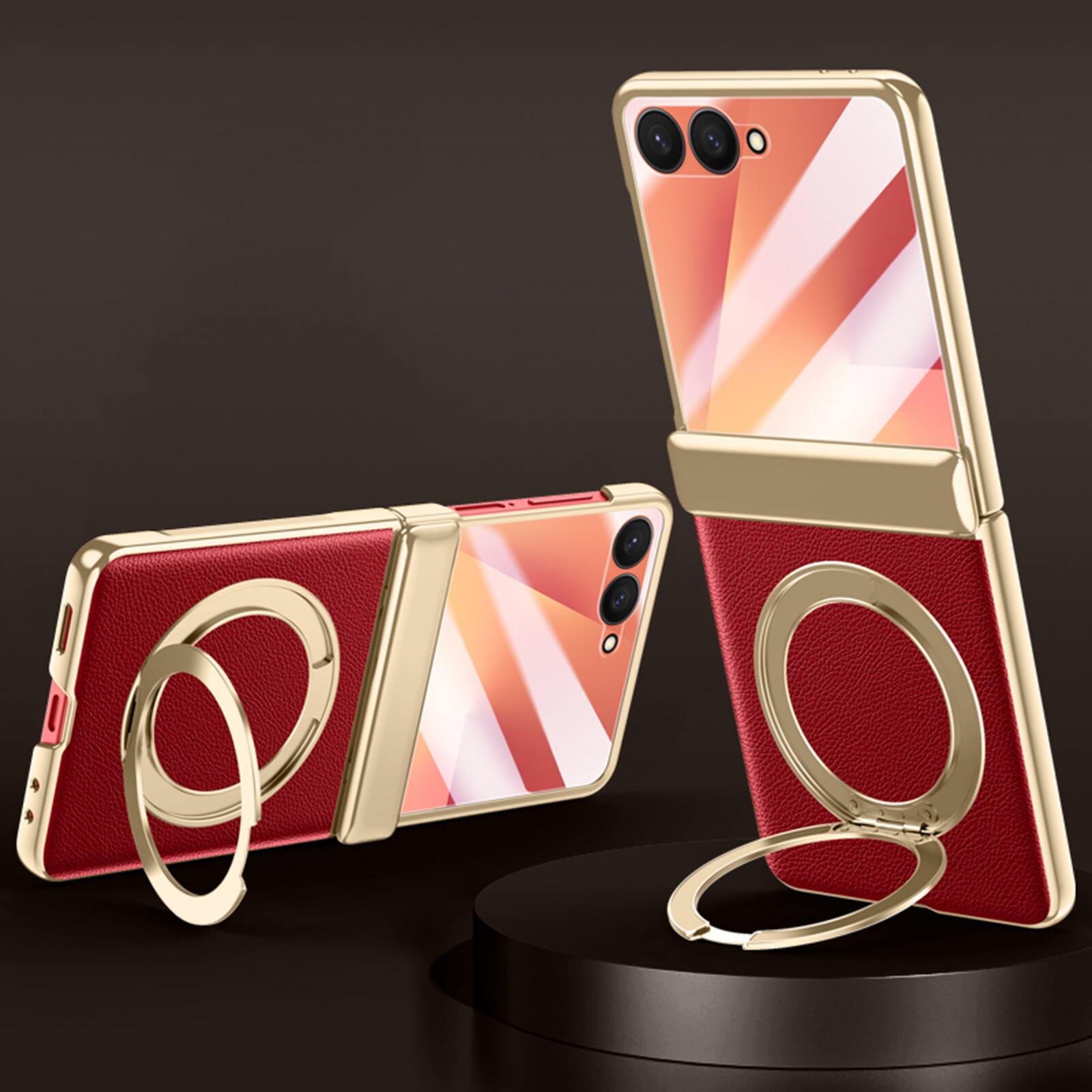 Alt View 2. Dteck - For Samsung Galaxy Z Flip7 Luxury Plated Frame Ring Stand Magnetic Case Hinge Protection Cover+Built-in Screen Protector - Green-Clear Screen.
