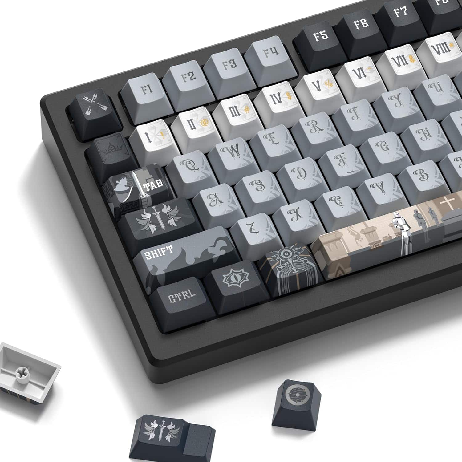 Womier - PBT Keycaps, Cherry Profile Dye-Sub Theme Keys for Cherry Gateron MX Switches Mechanical Keyboards - Grey-136 Keys
