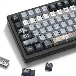 Womier - PBT Keycaps, Cherry Profile Dye-Sub Theme Keys for Cherry Gateron MX Switches Mechanical Keyboards - Grey-136 Keys