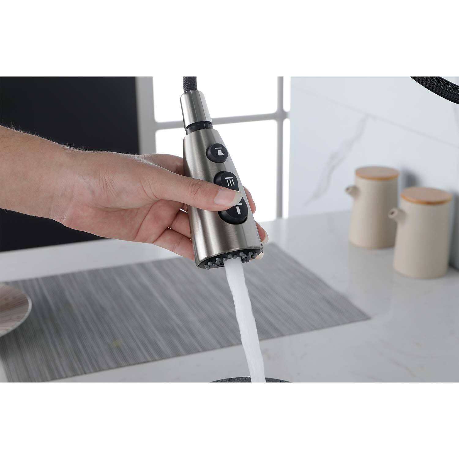 Alt View 7. Siljoy - Single Handle Stainless Steel Kitchen Sink Faucet with Pull Down Sprayer - Brushed Nickel.