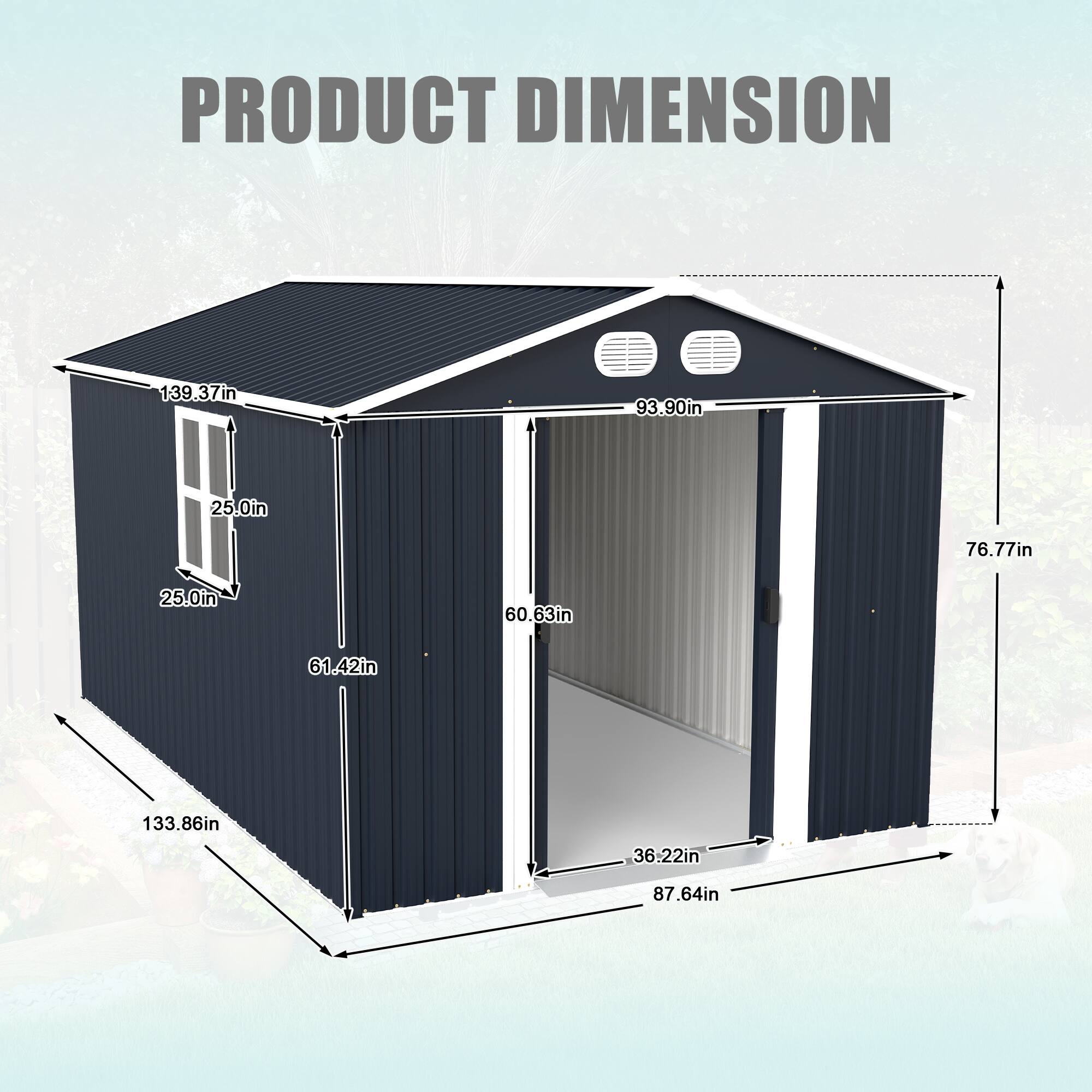 PRODUCT DIMENSION  
139.37in x 93.90in x 25.0in x 76.77in x 25.0in x 60.63in x 61.42in x 133.86in x 36.22in x 87.64in