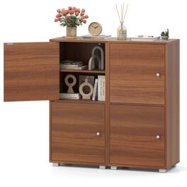 Gymax - 2 PCS 2-Door Storage Cabinet w/ Adjustable Shelves Kitchen Buffet Cabinet w/ 2 Doors - Walnut