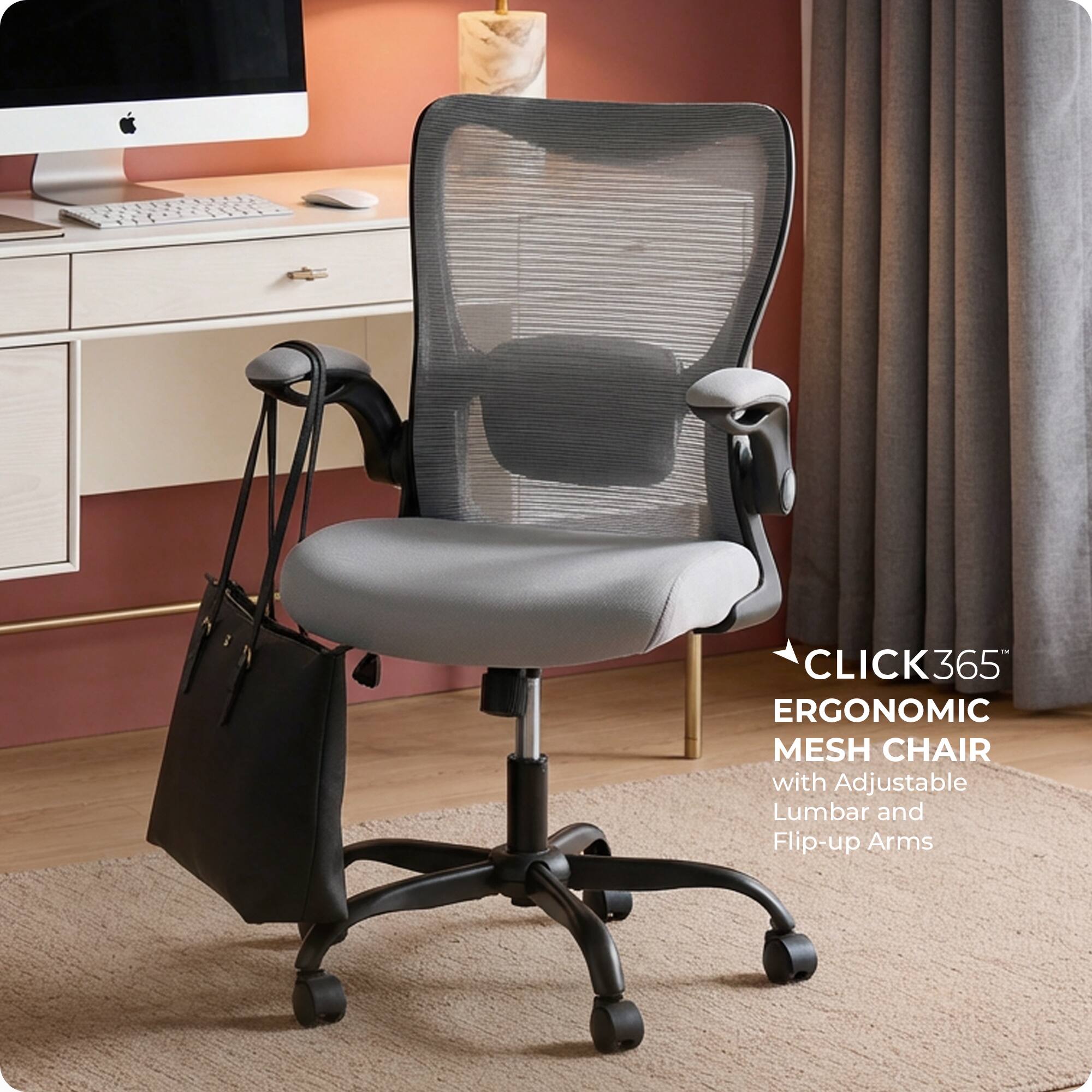 CLICK365  
ERGONOMIC MESH CHAIR with Adjustable Lumbar and Flip-up Arms