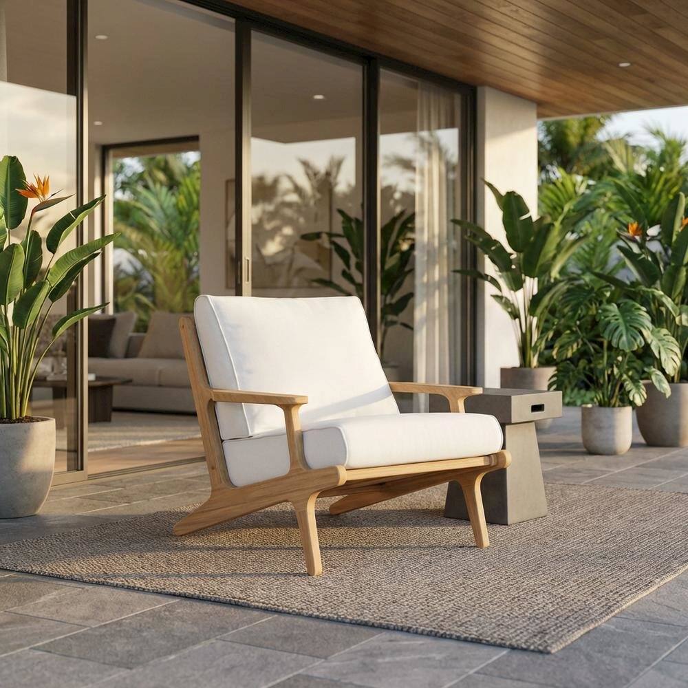 Angle. Outdoor Escape - Teak Wood Outdoor Armchair For Patio, Rustic Style, Comfortable Seating - Gray.
