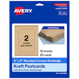 Avery - Printable Cards with Rounded Corners, 4" x 6", Kraft 20ct - Brown