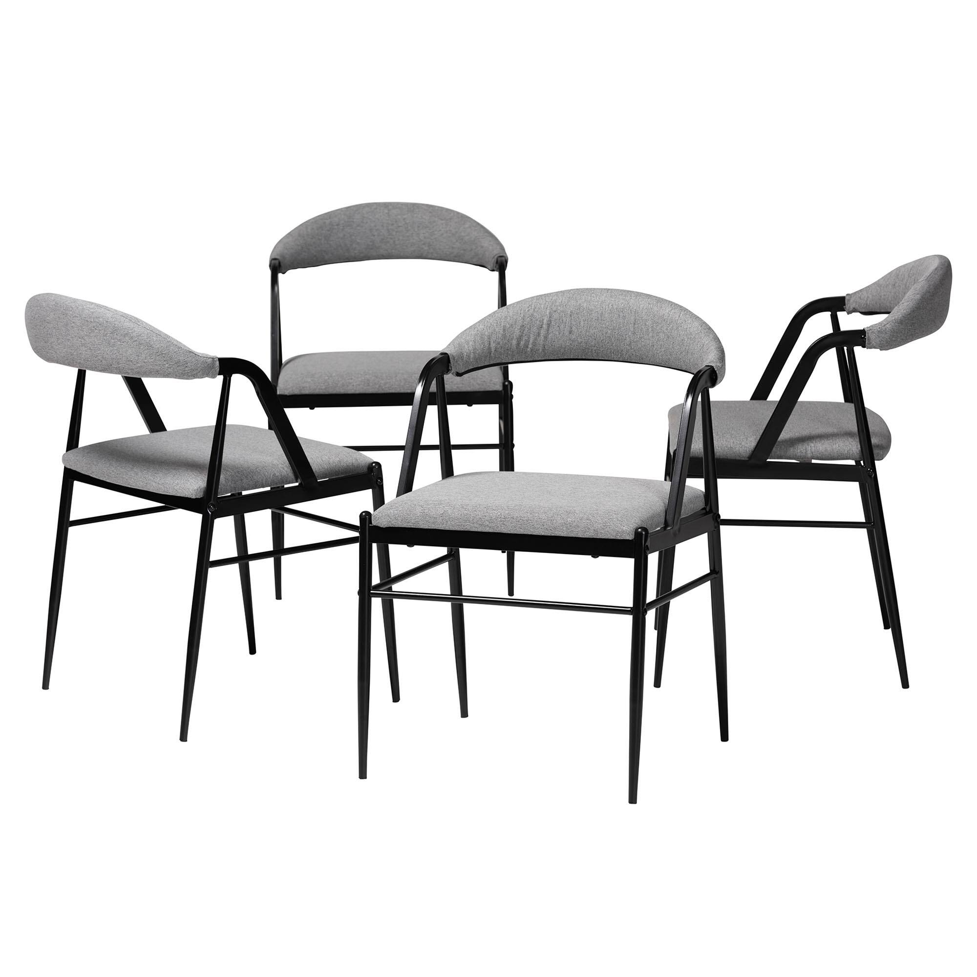 Front. Baxton Studio - Orrin Modern Industrial Fabric and Metal 4-Piece Dining Chair Set - Grey/Black.