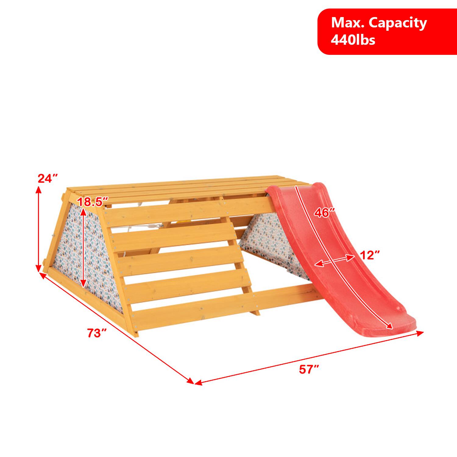 Max. Capacity 440lbs  
24"  
18.5"  
46"  
12"  
73"  
57"