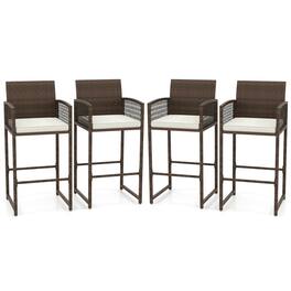 Costway - Patio Bar Stools Set of 4 PE Rattan Bar Height Chairs with Backrests & Armrests - Multicolor