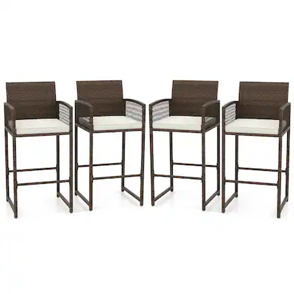 Front. Costway - Costway Patio Bar Stools Set of 4 PE Rattan Bar Height Chairs with Backrests & Armrests - Multicolor.