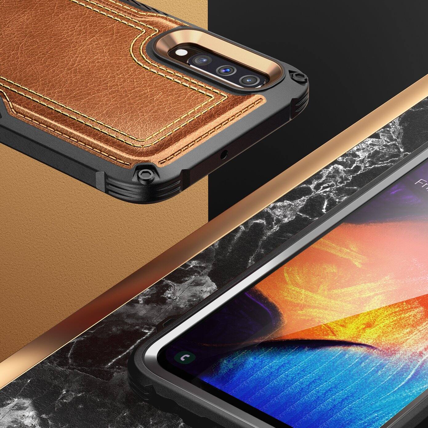 Alt View 2. SUPCASE - Unicorn Beetle Royal Leather Case for Galaxy A50 – Premium Brown Protective Cover with Card Slot - Brown.