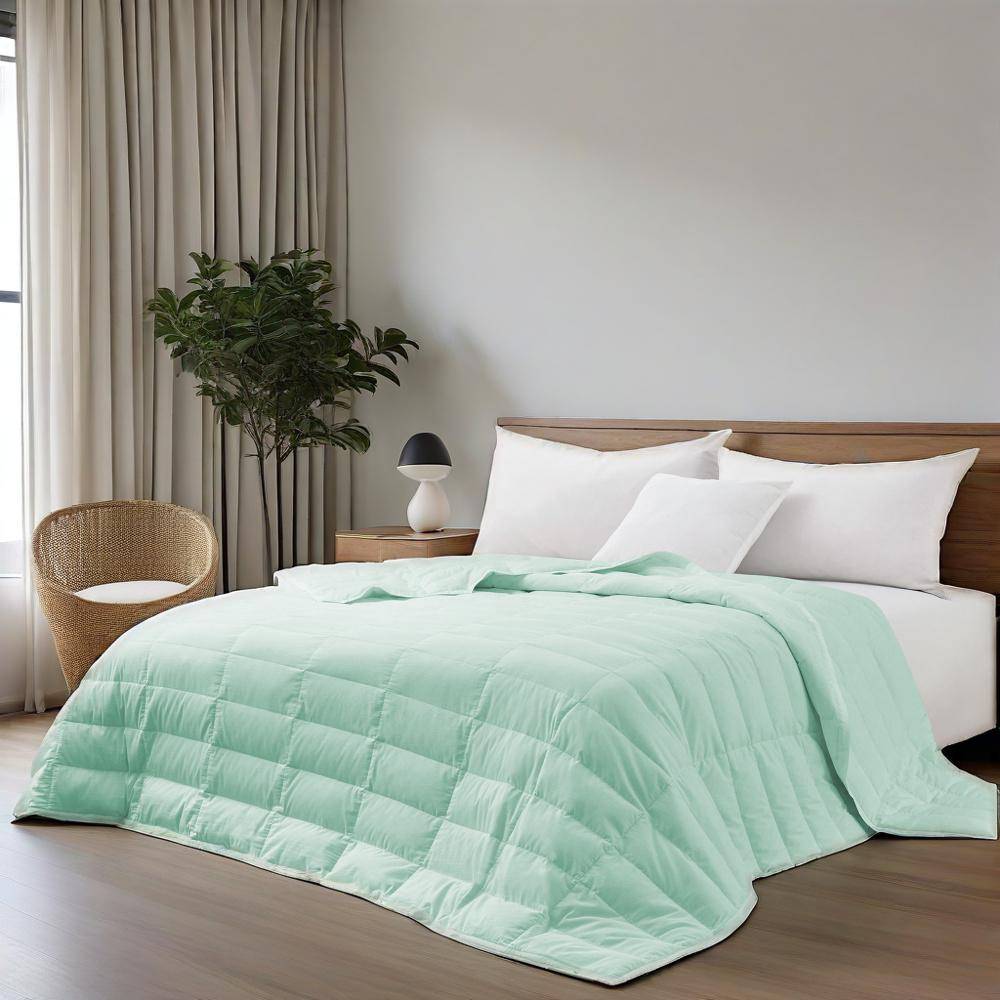 Angle. Puredown - Puredown Cooling Luxurious White Down Blanket with Satin Trim Soft Bed Cover, Dusty Aqua/ Tencel, 90x90 inches - Dusty Aqua.
