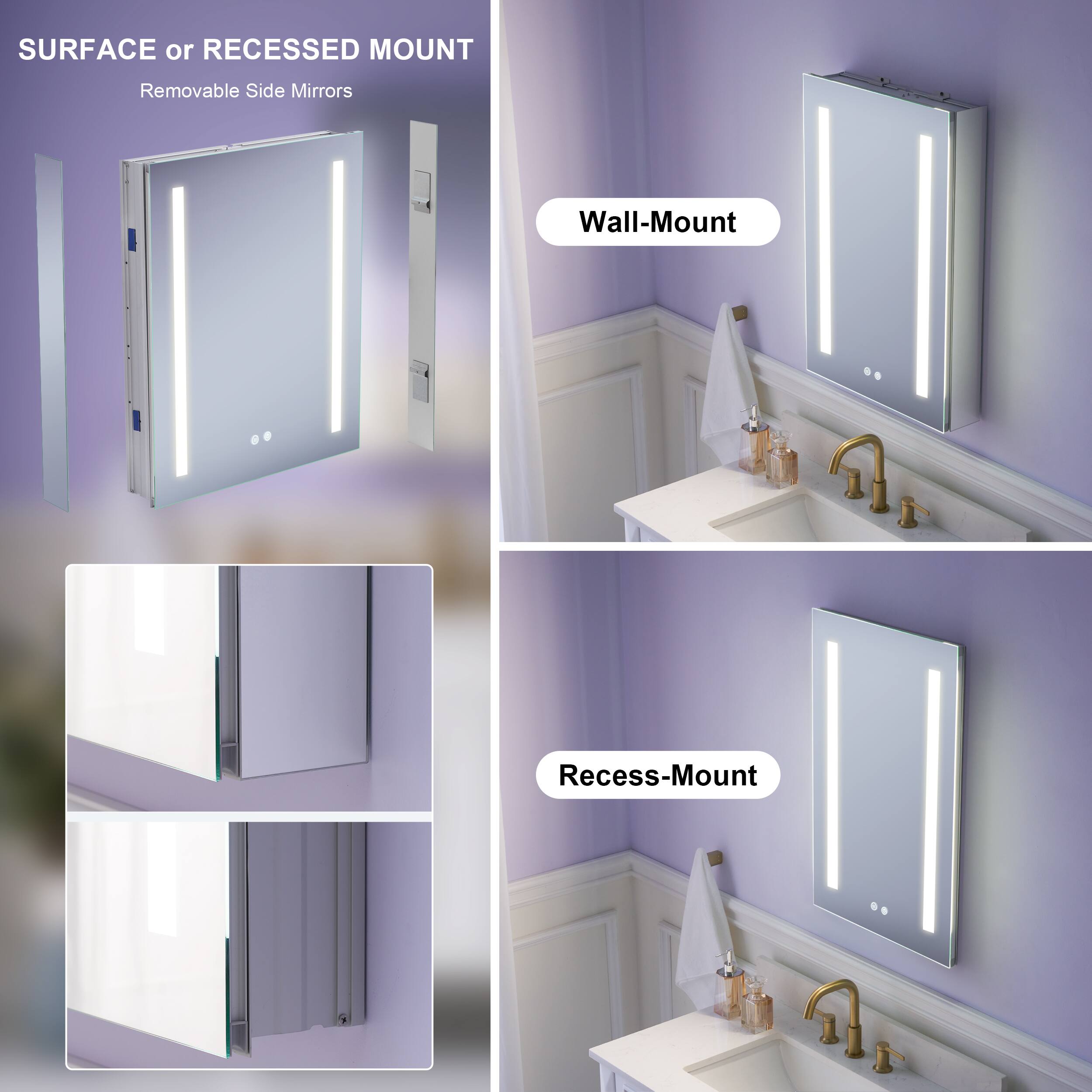 SURFACE or RECESSED MOUNT  
Removable Side Mirrors  
Wall-Mount  
Recess-Mount