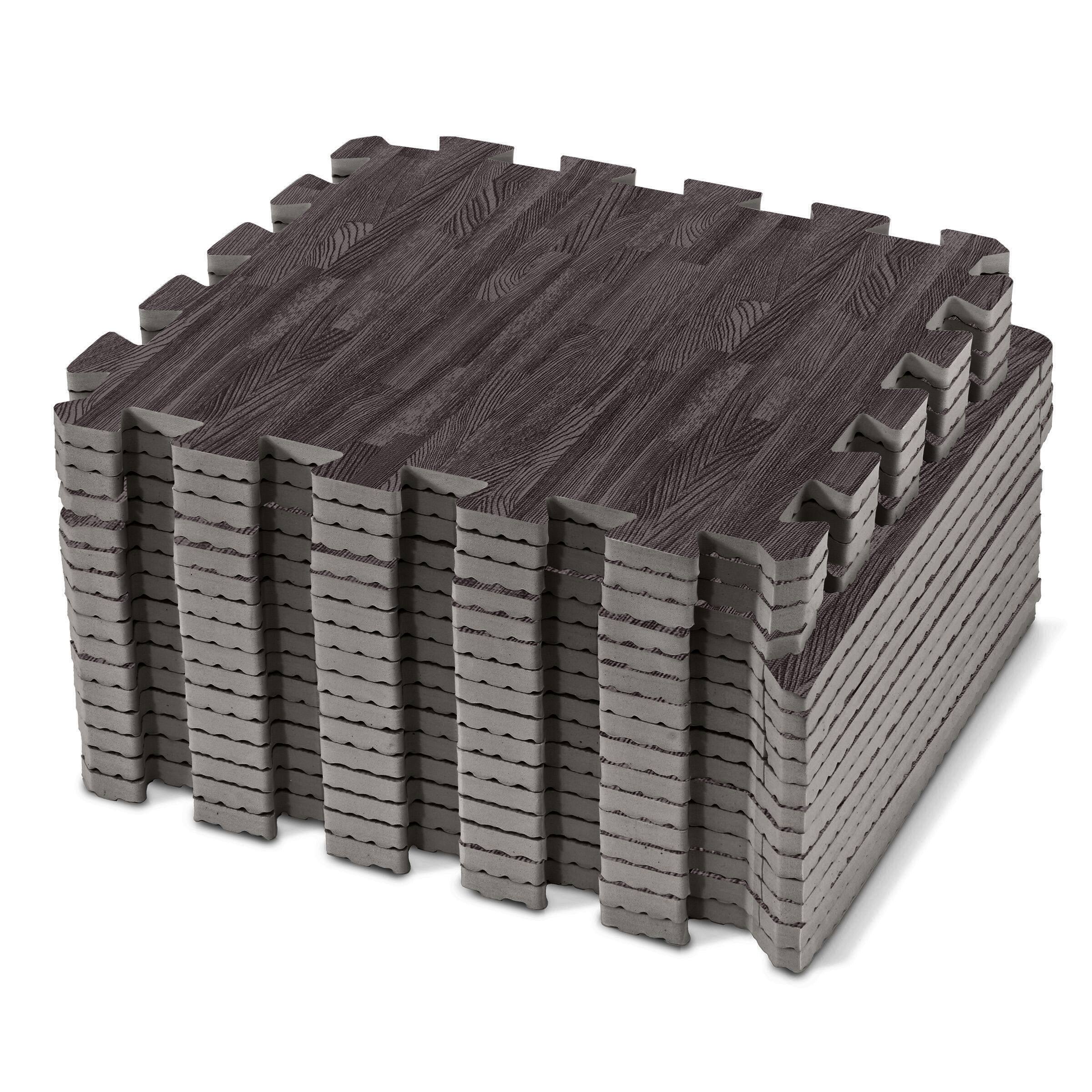 Front. Sorbus - Sorbus Wood Grain Floor Mats Foam Interlocking Mats Each Tile 1 Square Foot 3/8-Inch Thick Flooring Wood Mat Tiles - Carbon.