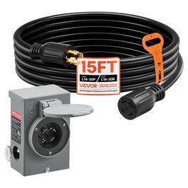 VEVOR - 30 Amp Generator Cord and Power Inlet Box, 15 FT, 125/250V NEMA L14-30P to L14-30R Heavy Duty Extension Power Cord - Black