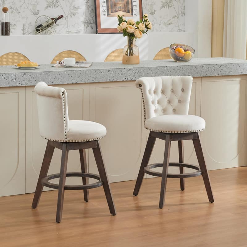 Photos - Chair Century HTUTWOO - Mid  Modern Counter Height Bar Stools Set of 2, Linen Upholstered ,for Kitchen Island & Dining Room - Gray 