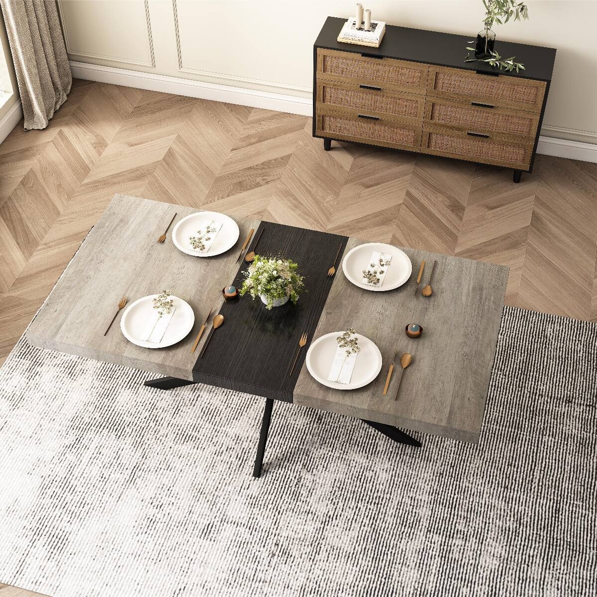Front. Loheer - Loheer Expandable Rectangular Dining Table, Grey MDF Top, Seats 6 - Grey.