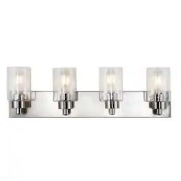 Jonathan Y - Irving 27.75" 4-Light Seeded Glass/Iron Modern Contemporary LED Vanity Light - Nickel