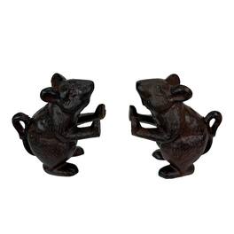Things2Die4 - Decorative Mouse Bookends Set of 2 Cast Iron 4.5 in Rustic Vintage - Brown