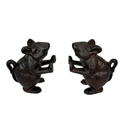 Front. Things2Die4 - Decorative Mouse Bookends Set of 2 Cast Iron Brown 4.5 in Rustic Vintage - Brown.