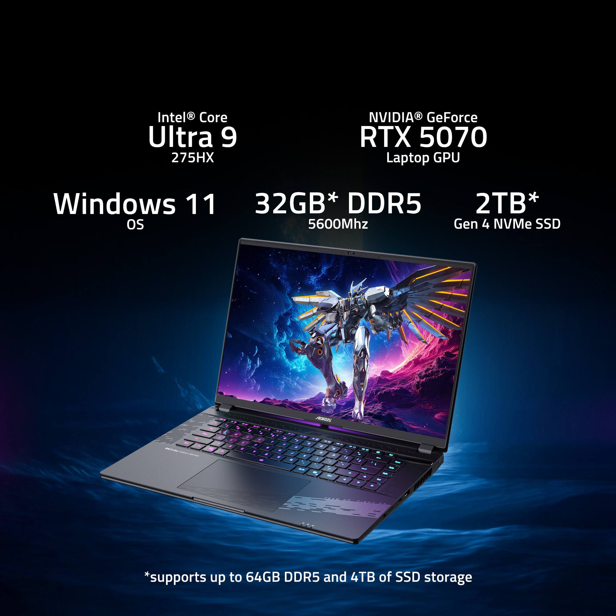 Intel Core Ultra 9 275HX NVIDIA GeForce RTX 5070 Laptop GPU Windows 11 oS 32GB* DDR5 5600Mhz 2TB* Gen 4 NVMe SSD & 1 . - SN - & : % : L - + . . - - + 1 - I .  I - . .  - - . + V + - - - 1 - - 1 + i 2 - - - . - *supports up to 64GB DDR5 and 4TB of SSD storage.