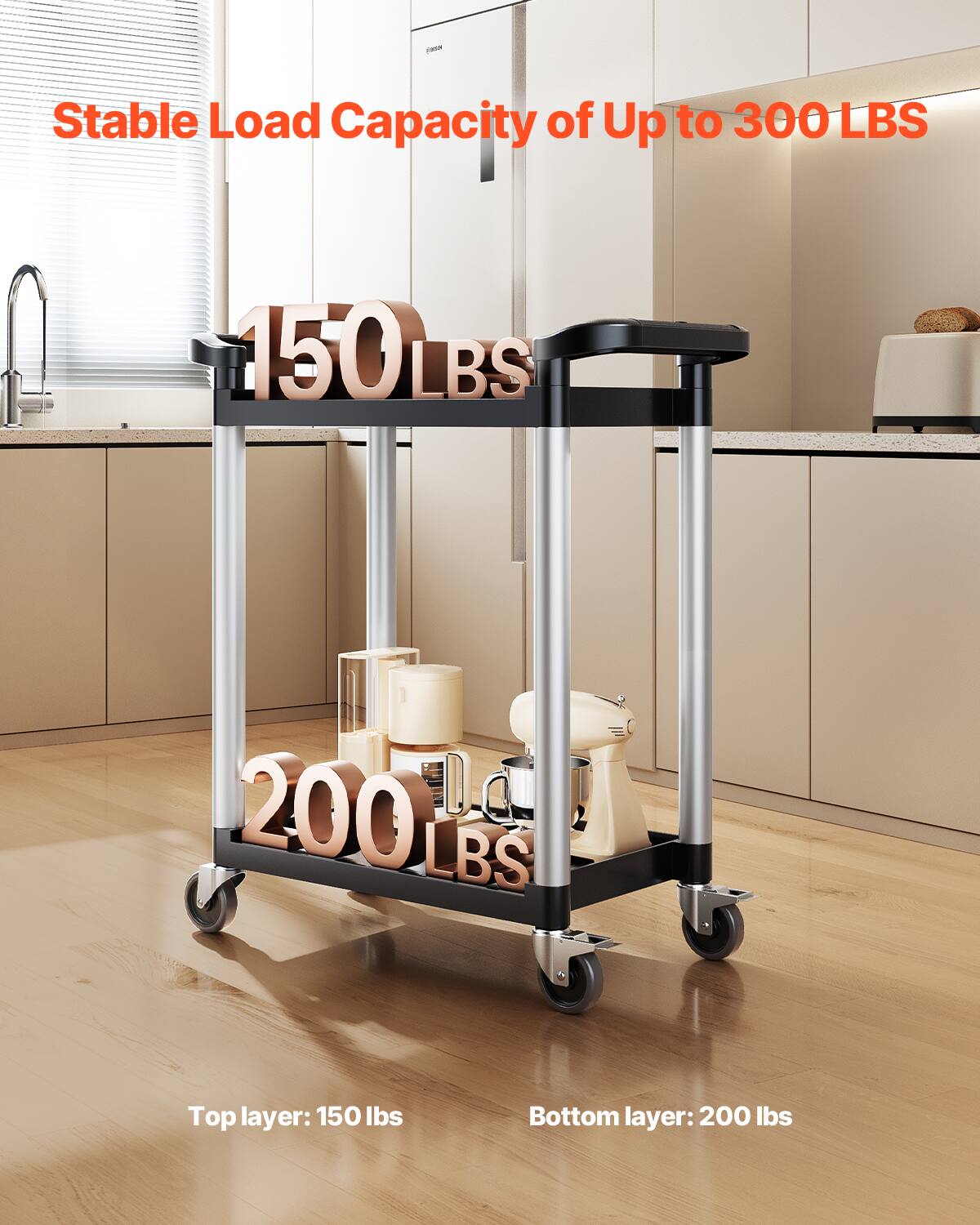 Stable Load Capacity of Up to 300 LBS

Top layer: 150 lbs
Bottom layer: 200 lbs