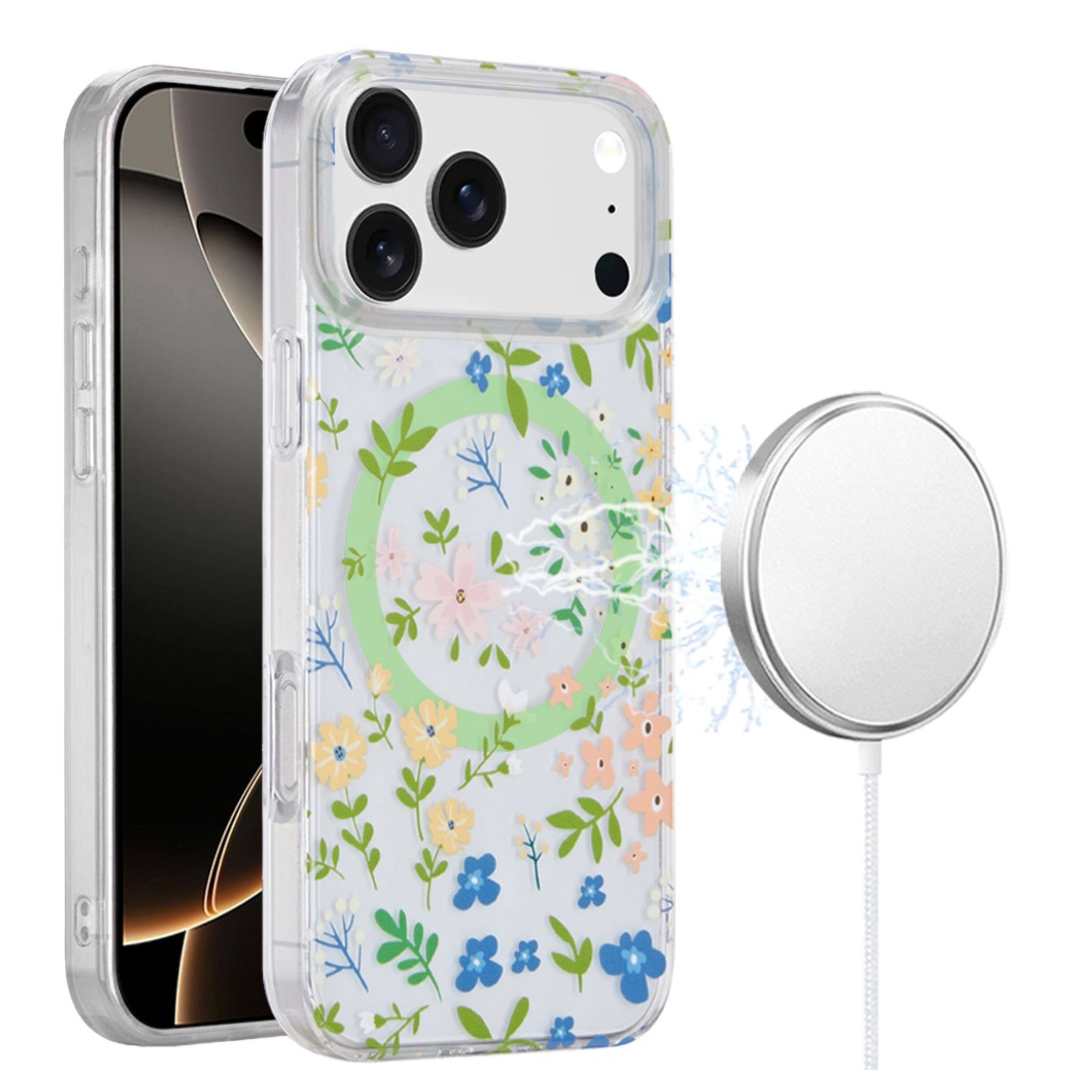 Kitcheniva - IMD Dual Layer Phone Case With Magnetic Circle Tempered Glass For iPhone 17 Pro Mulitcolor Floral - Multicolor price history on PriceWatchPro