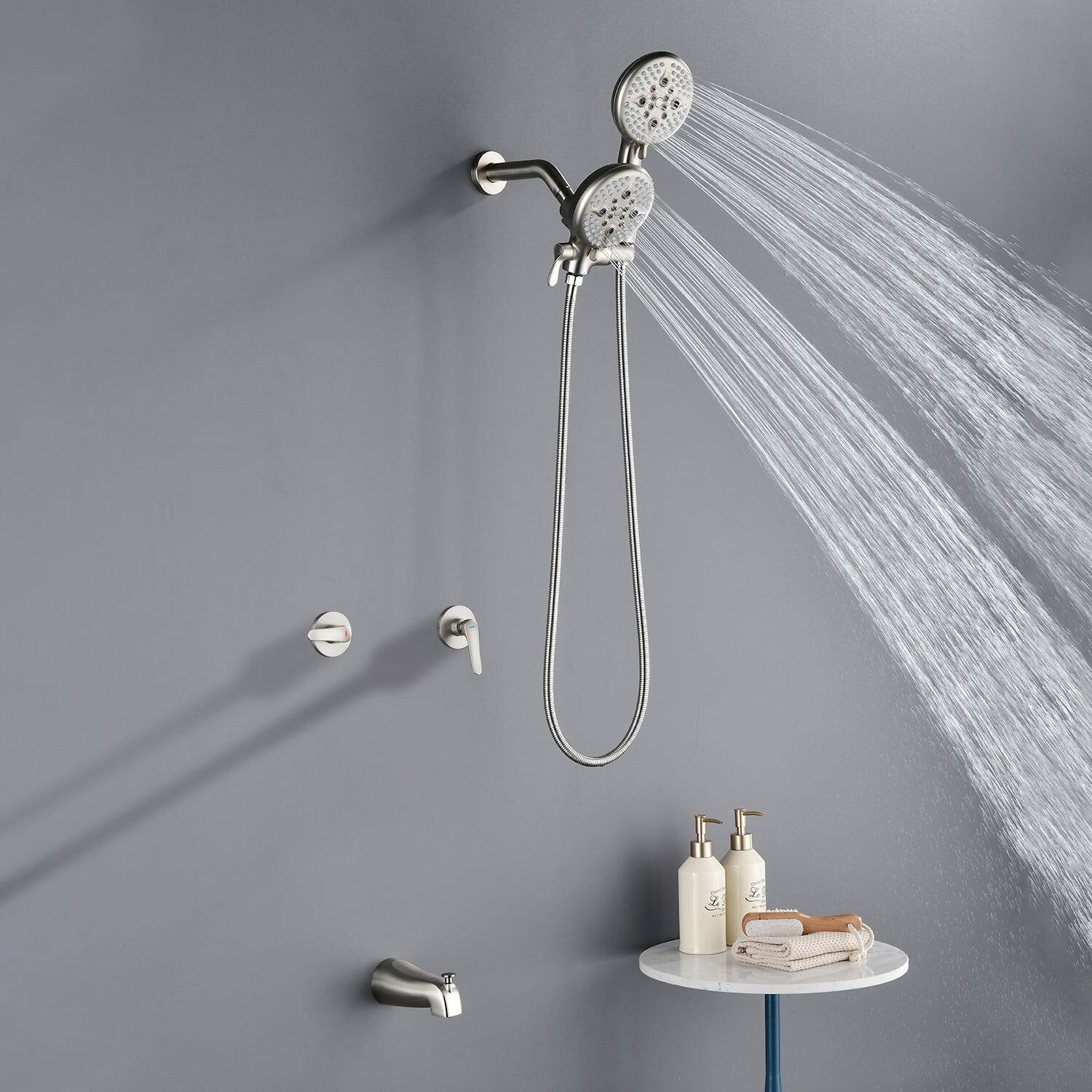 Alt View 2. Boyel Living - Brushed Nickel Shower Set with Dual Handles 5 Function Dual ABS Shower Heads and Tub Spout - Brushed Nickel.