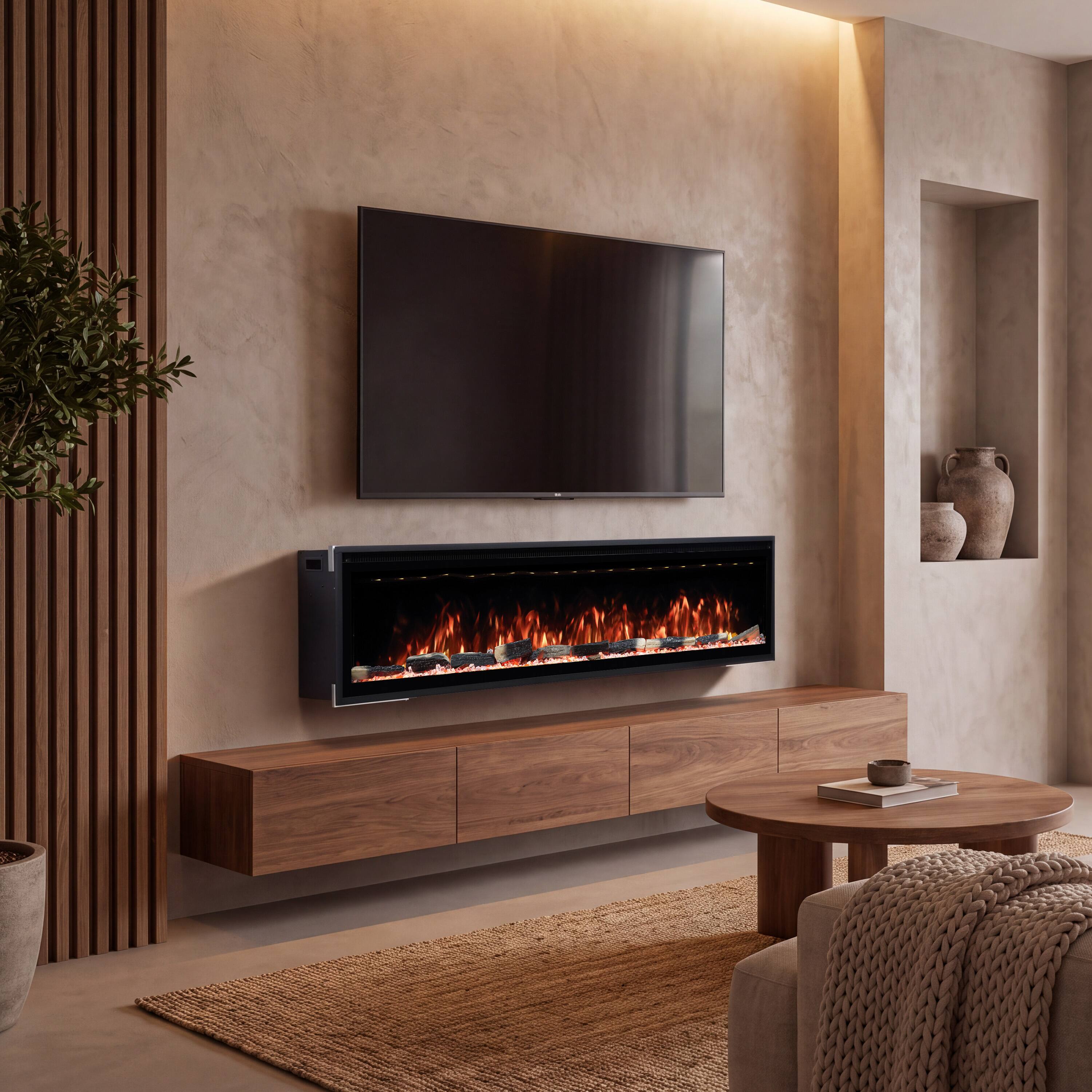 Alt View 3. Mondawe - 72" Electric Fireplace w/ 13 Flame Colors, WiFi App and Smart Control - Black.
