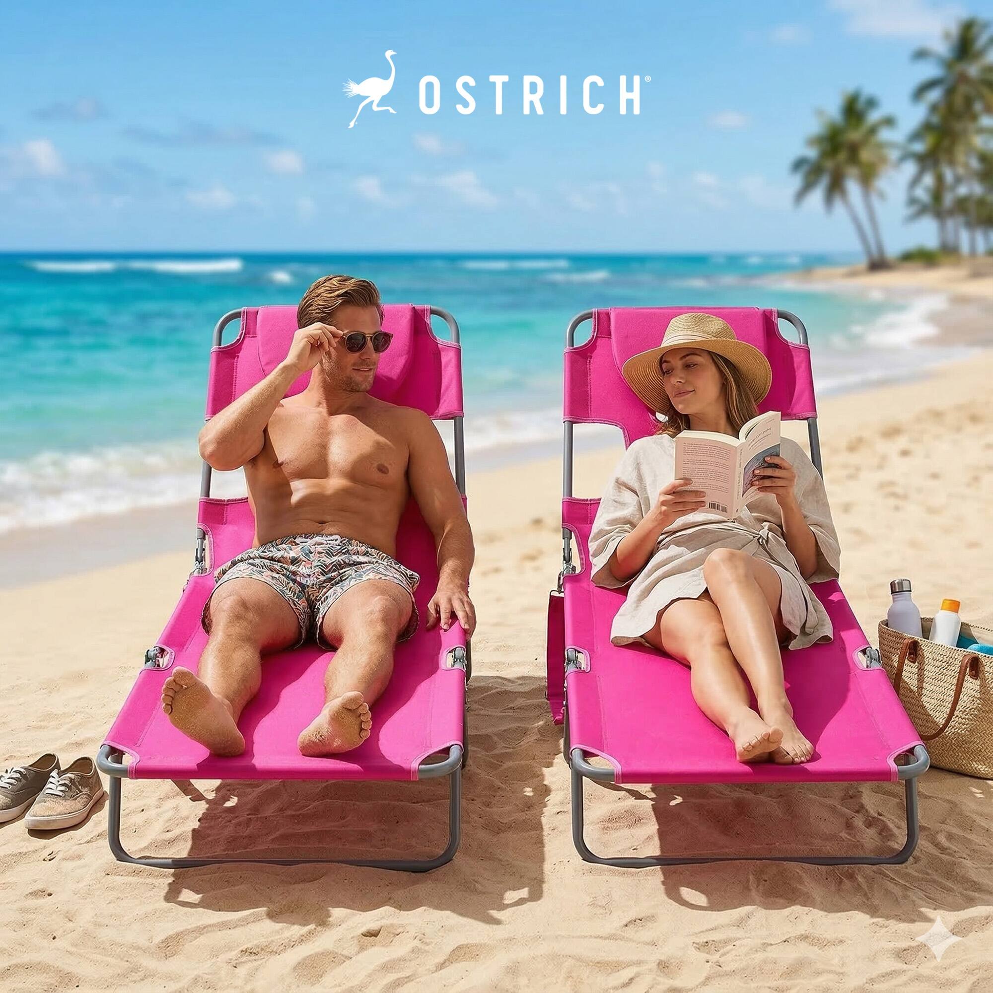 Alt View 5. Ostrich - Ostrich The Deluxe 3N1 Lightweight Beach Lounge Chair w/ Footrest, Blue Stripe - Striped.