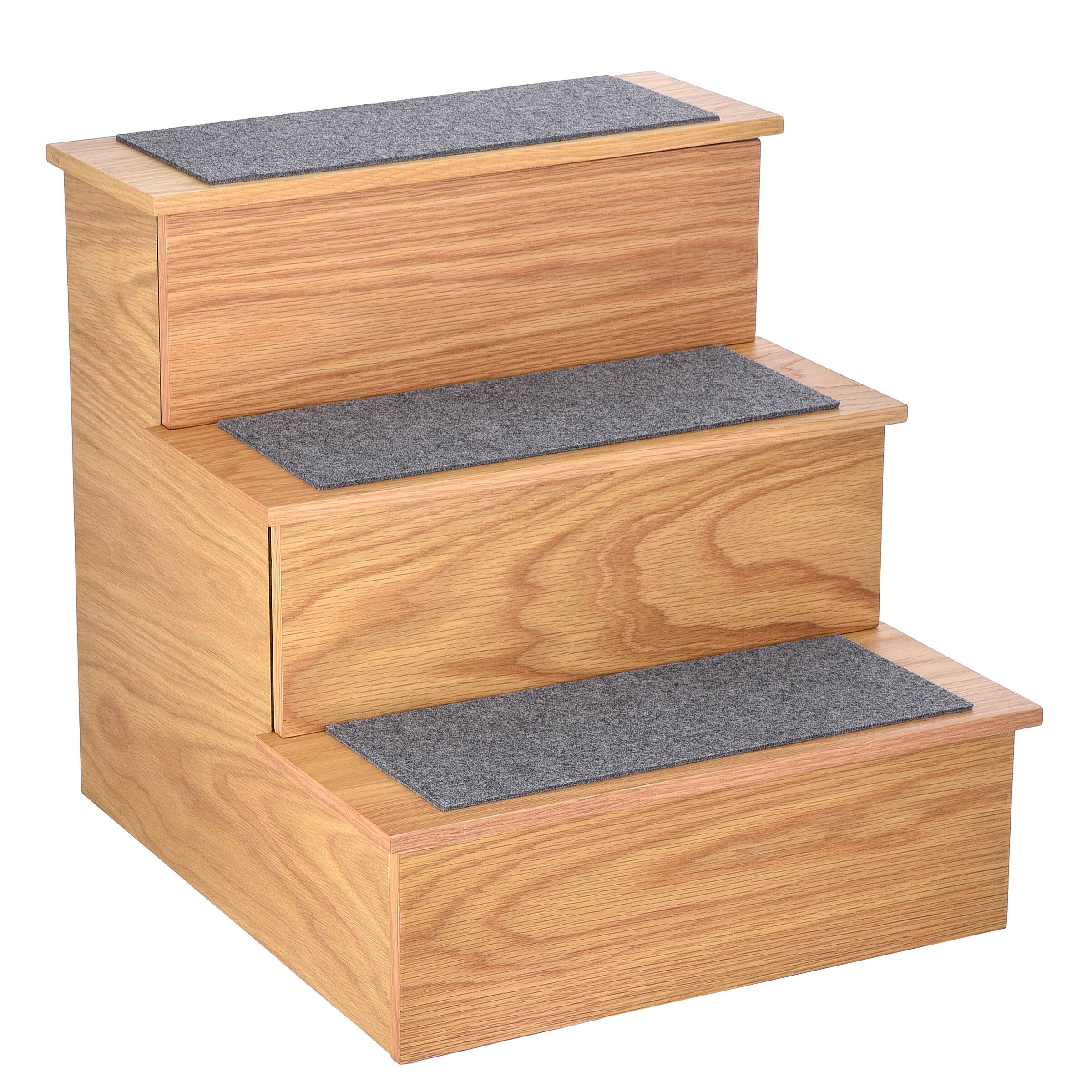 Front. AdirPet - Portable Dog Ramp Ladder Non-Slip 3-Step Pet Stairs - Medium Oak.