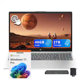 HP - 15.6" FHD Touchscreen Laptop,Intel Core i5-1334U,40GB RAM,1TB SSD+1TB Dock Station,Intel Graphics,Win 11 Pro - Silver