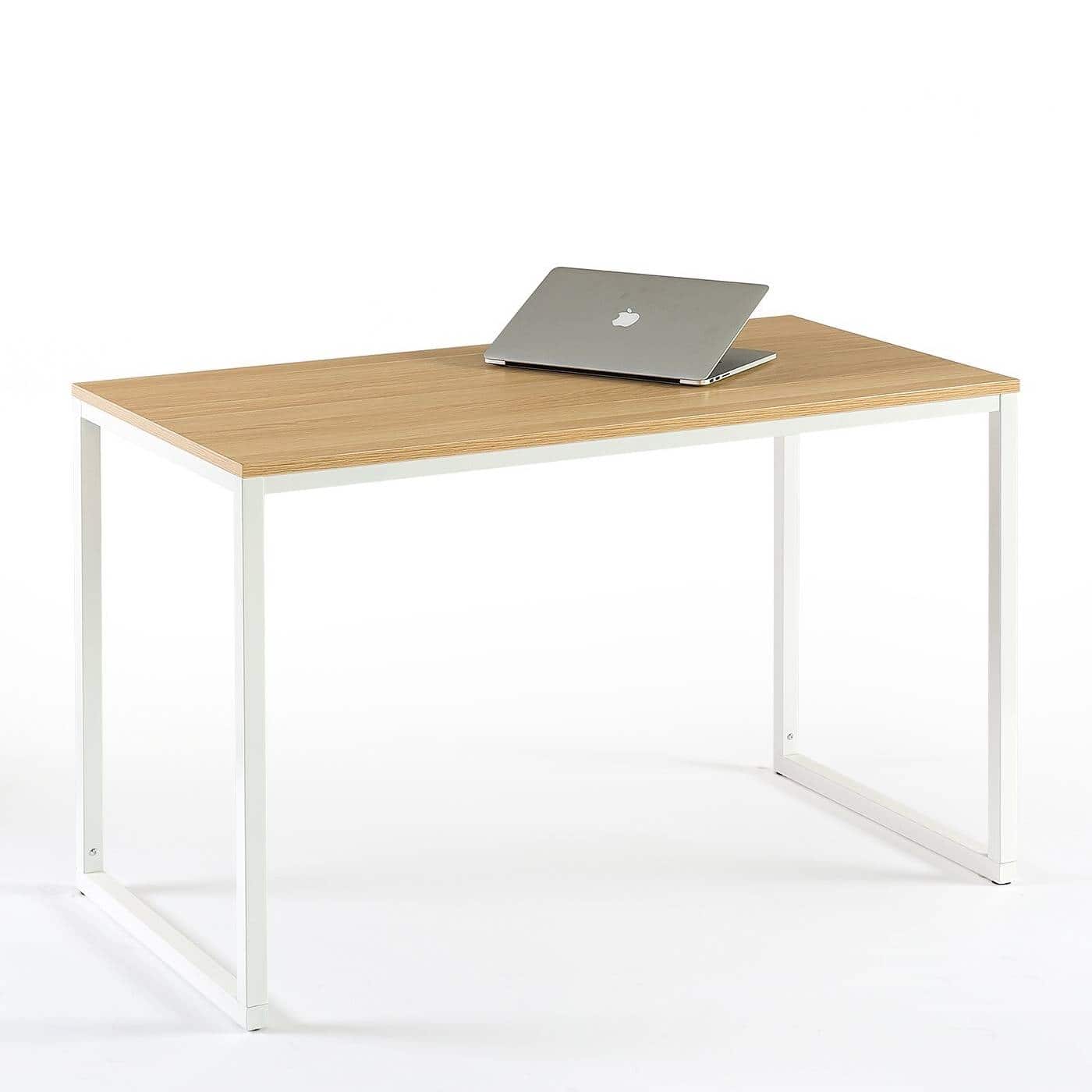 Hivvago - Modern Home Office Desk with White Metal Frame and Wood Table Top - Brown