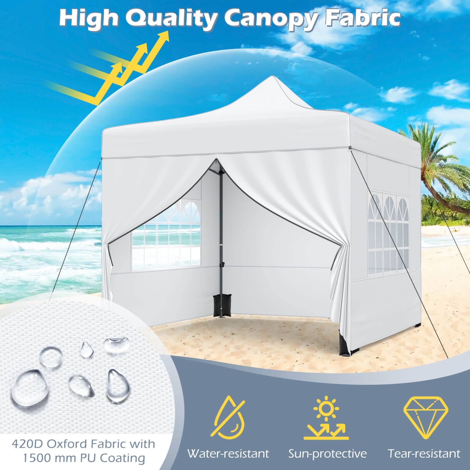 High Quality Canopy Fabric

420D Oxford Fabric with 1500 mm PU Coating

- Water-resistant
- Sun-protective
- Tear-resistant