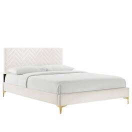 Modway - Leah Chevron Tufted Performance Velvet Full Platform Bed - White