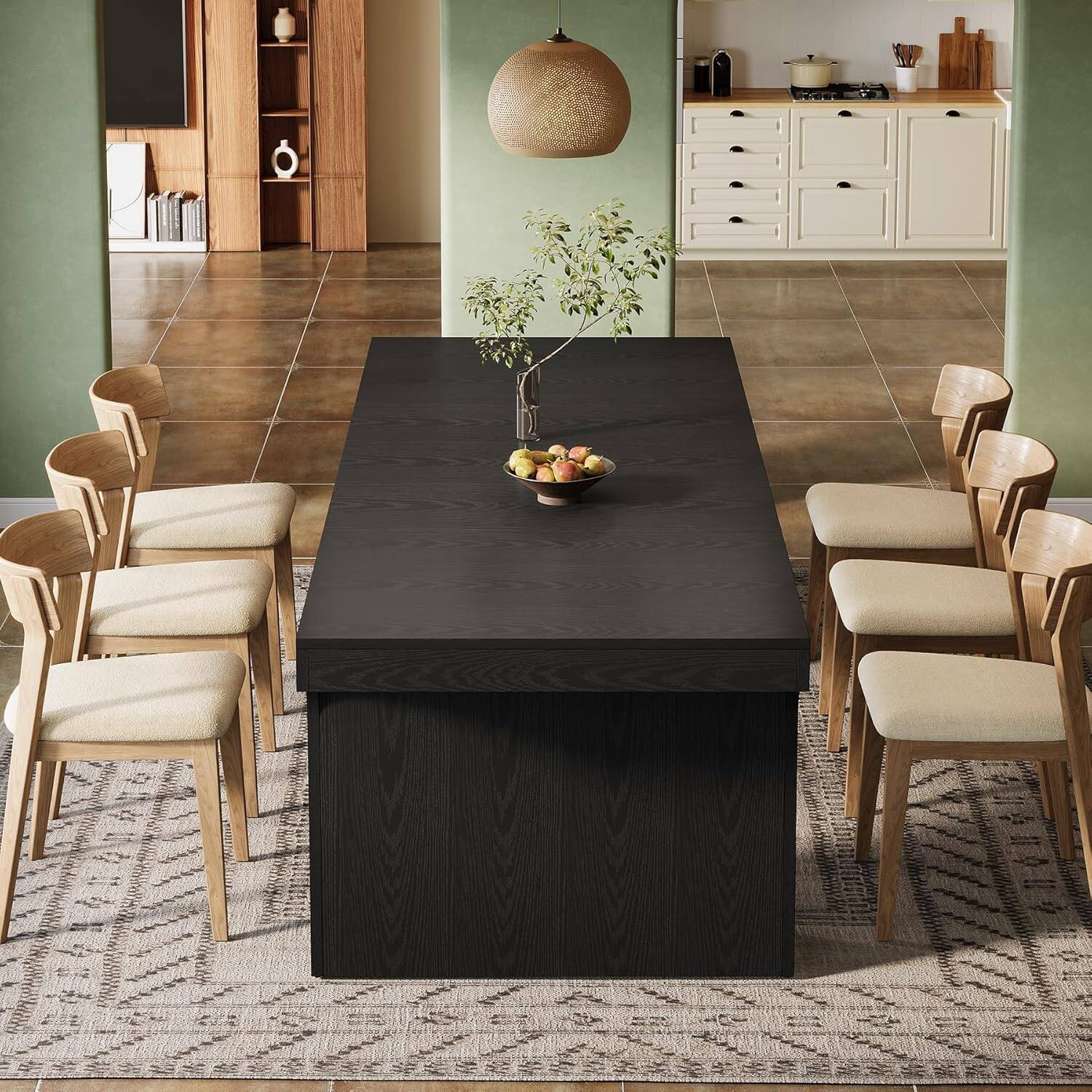 Alt View 2. Tribesigns - 71-Inch Farmhouse Dining Table with Arched Design for 6-8, Black - Black.