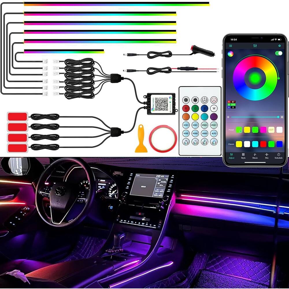 PARKER SLATER - Interior Car LED Lights, Dream Color Ambient Lighting Kit with APP, RF Remote, Music Sync, 10 in 1 - RGB