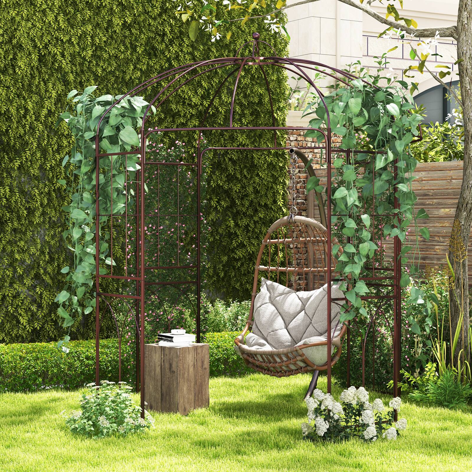Alt View 3. Costway - Costway 7" x 8.4" Birdcage Shape Garden Arbor Heavy Duty Metal Garden Gazebo Pergola w/ Trellis Plant Stand Rack - Bronze.